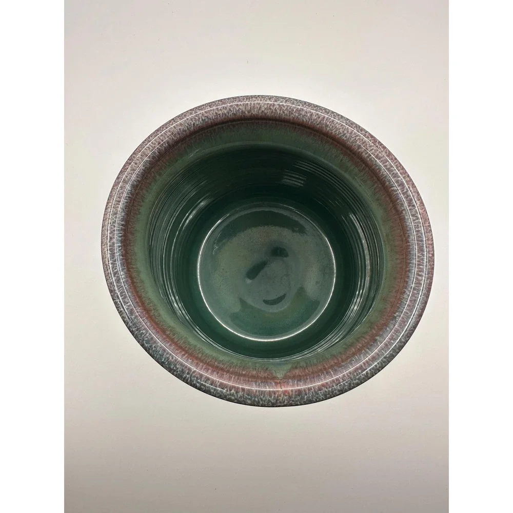 Artist Signed Handmade Pottery Vase Blue Green Brown Drip Glaze